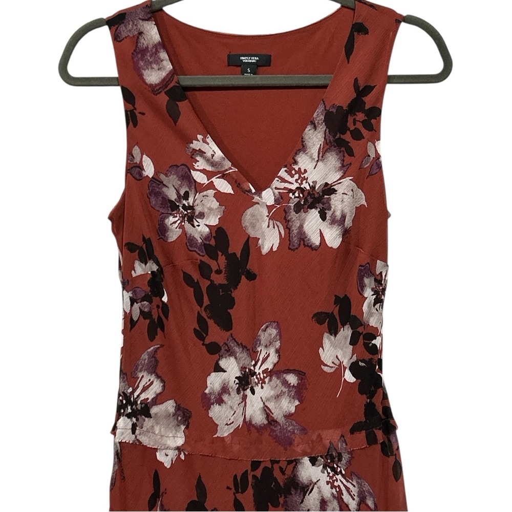 Simply Vera Vera Wang Tiered Floral Midi Dress Sleeveless V Neck Red Small - Picture 3 of 11
